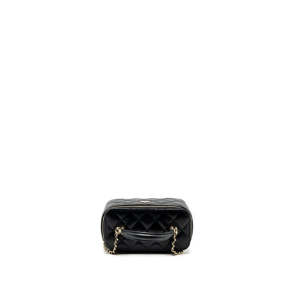Chanel top handle long vanity with chain lambskin black LGHW (microchip)