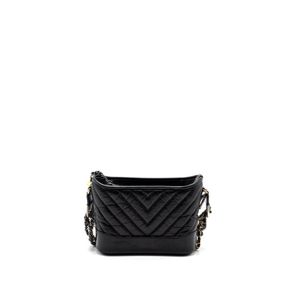Chanel Small Gabrielle Hobo Bag Chevron Aged Calfskin Black Multicolour Hardware