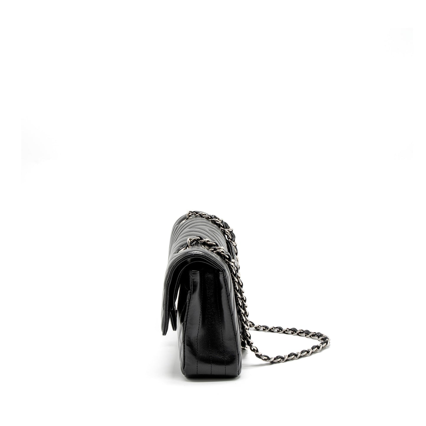 Chanel Medium Classic Double Flap Bag Chevron Caviar Black SHW