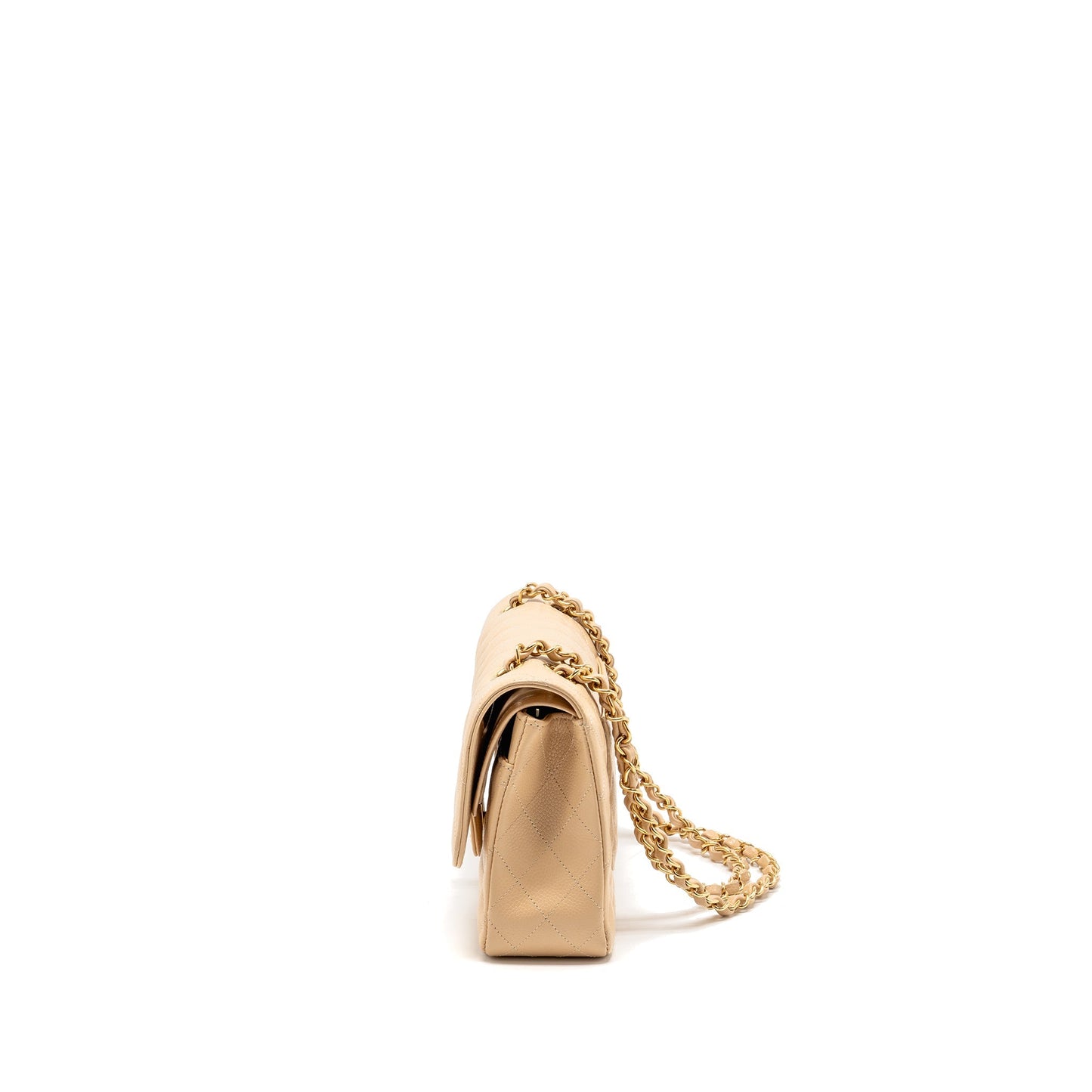 Chanel Medium Classic Double Flap Bag Caviar Beige LGHW (Microchip)