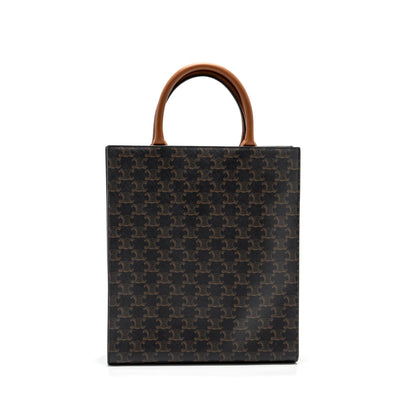 Celine Cabas Vertical in Triomphe Canvas and Calfskin tan