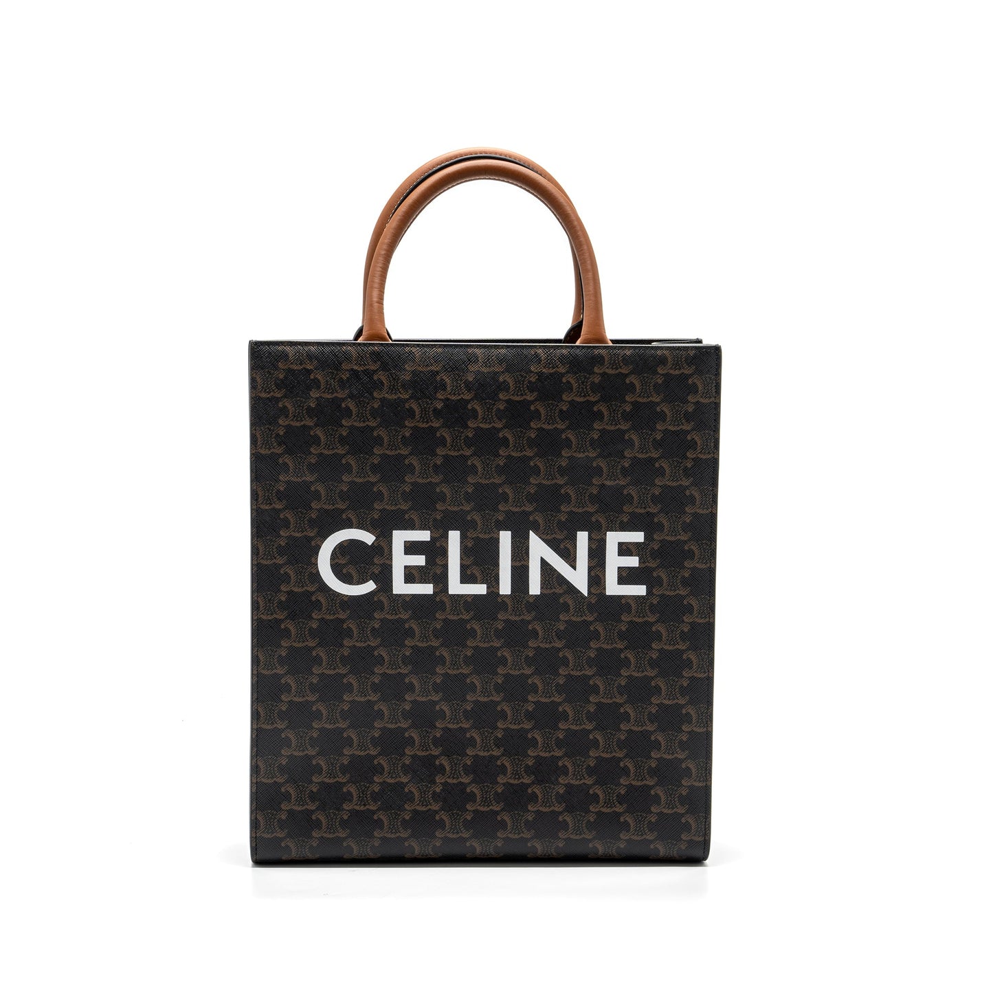 Celine Cabas Vertical in Triomphe Canvas and Calfskin tan