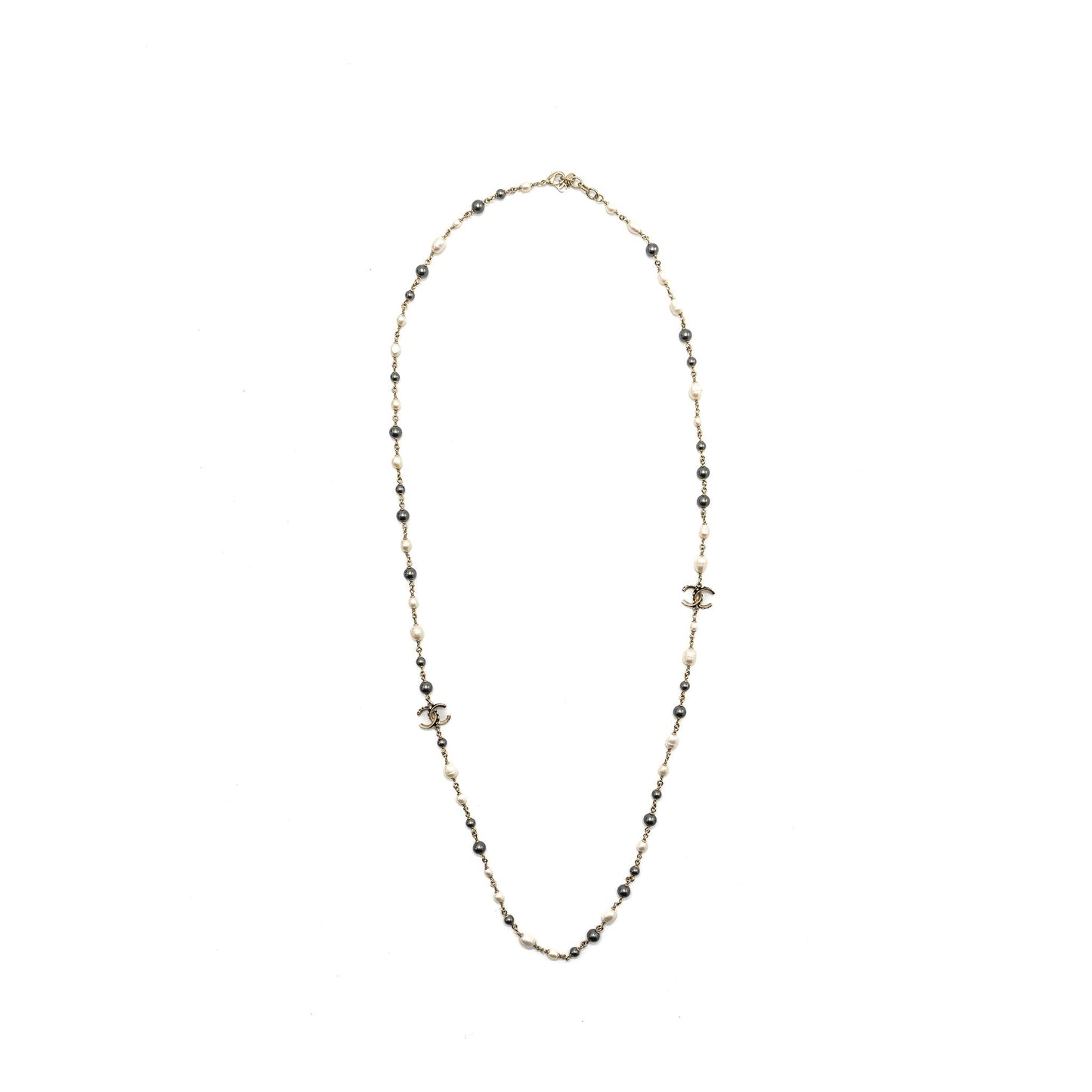 Chanel CC Logo Long Necklace with pearl light gold tone