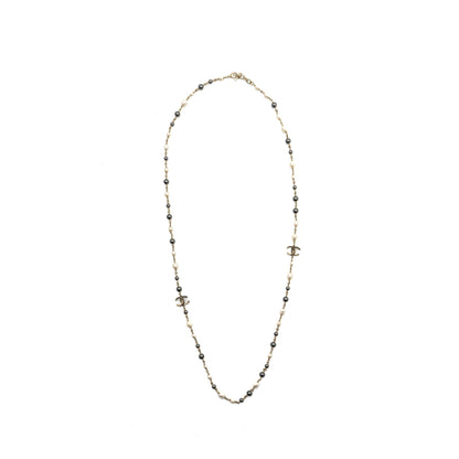 Chanel CC Logo Long Necklace with pearl light gold tone