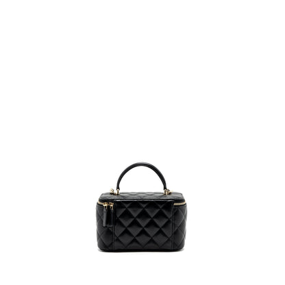 Chanel top handle long vanity with chain lambskin black LGHW (microchip)