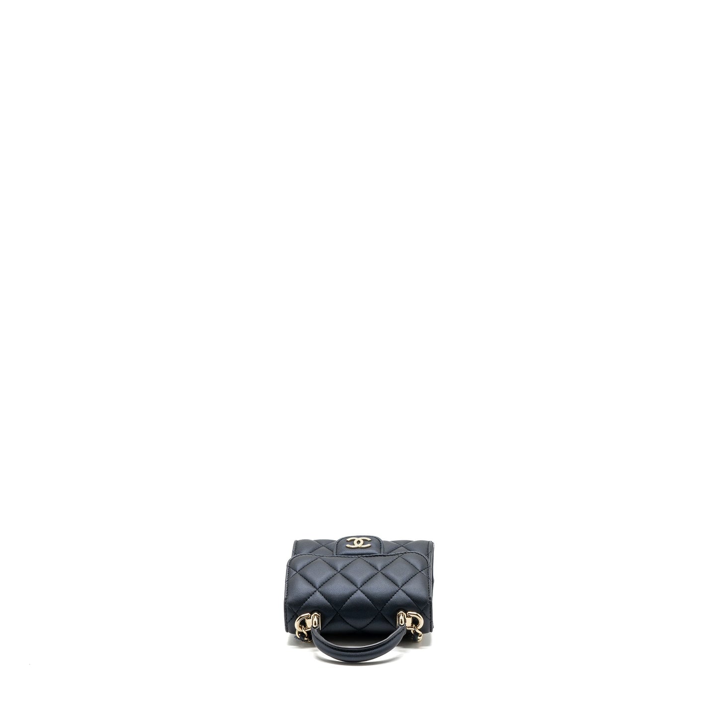 Chanel Top Handle Mini Flap Bag Pearly Lambskin Dark Blue LGHW(microchip)