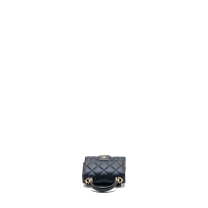Chanel Top Handle Mini Flap Bag Pearly Lambskin Dark Blue LGHW(microchip)