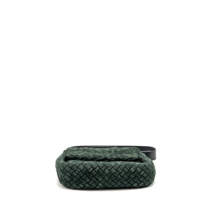 Bottega Veneta Cobble Messenger Purse Intrecciato-Woven Padded Suede Dark Green