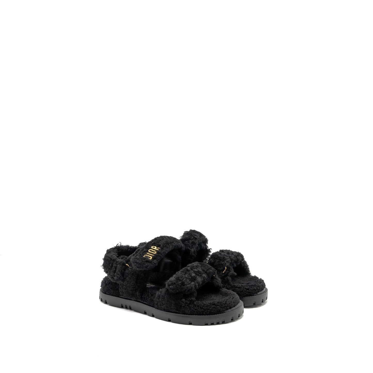 Dior Size 37 Dioract Sandal Shearling/Sheepskin Black