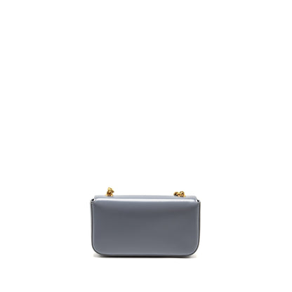 Luxury CELINE Chain Shoulder Bag Claude Shiny Calfskin Blue Grey GHW