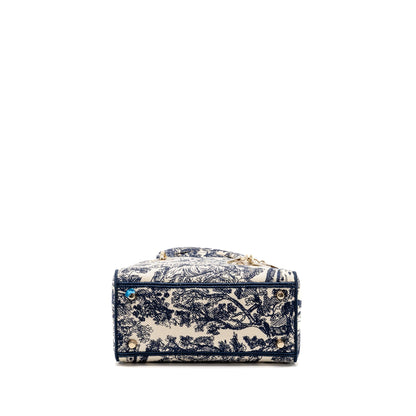 Dior Medium Lady D-Lite Purse Toile de Jouy Embroidery Blue