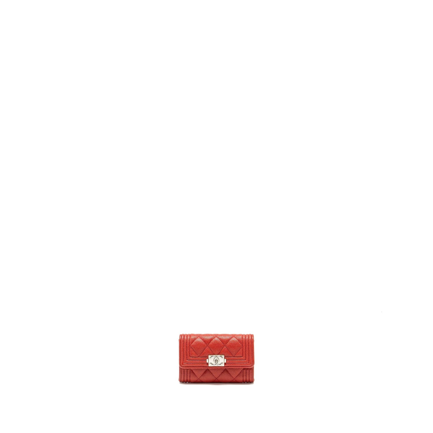 CHANEL Boy Flap Card Holder Caviar Red SHW