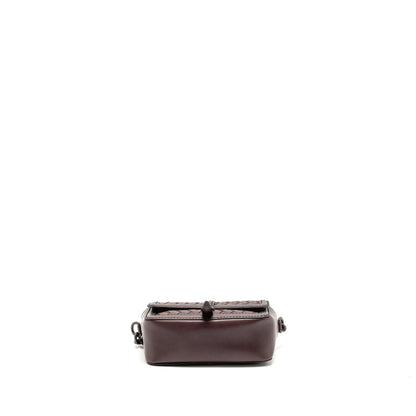 Bottega Veneta Mini Intrecciato Flap Purse Leather Dark Brown with Black Hardware