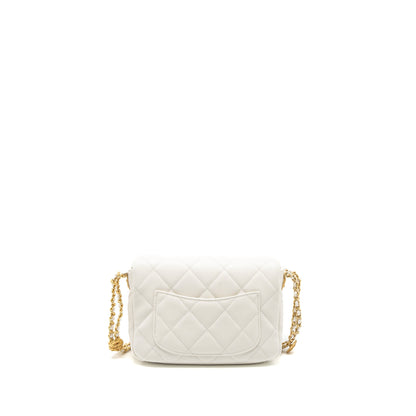Chanel 22A Small Flap Bag Button on Chain Caviar White Brushed GHW (Microchip)