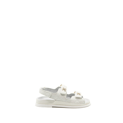 Chanel Size 38 Dad Sandals Caviar White LGHW