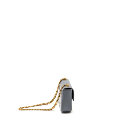 Luxury CELINE Chain Shoulder Bag Claude Shiny Calfskin Blue Grey GHW