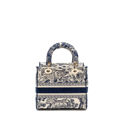 Dior Medium Lady D-Lite Purse Toile de Jouy Embroidery Blue