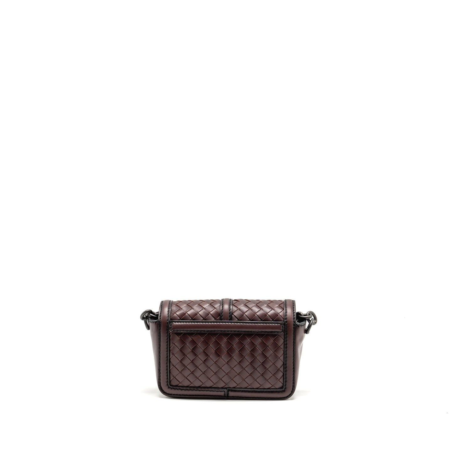 Bottega Veneta Mini Intrecciato Flap Purse Leather Dark Brown with Black Hardware