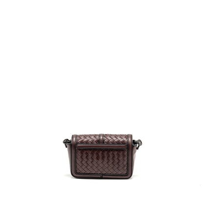 Bottega Veneta Mini Intrecciato Flap Purse Leather Dark Brown with Black Hardware