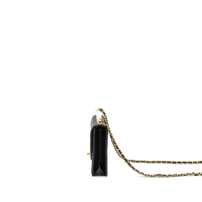 Chanel Square Pearl Flap Bag Lambskin Black Brushed GHW