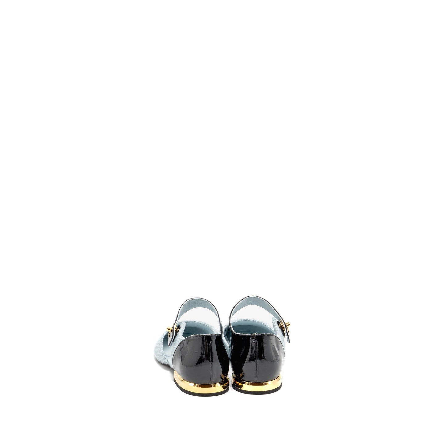 Chanel Size 39 21K Ballerinas Flat Shoes Tweed/Patent Calfskin Light Blue/ Black GHW