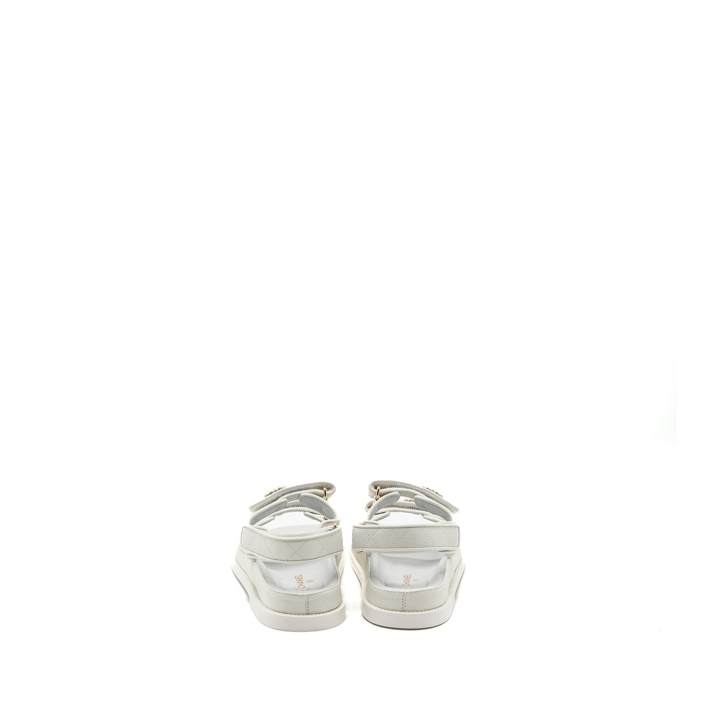 Chanel Size 38 Dad Sandals Caviar White LGHW