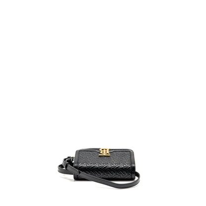 Burberry Mini Monogram Embossed Mini Purse Lambskin Black