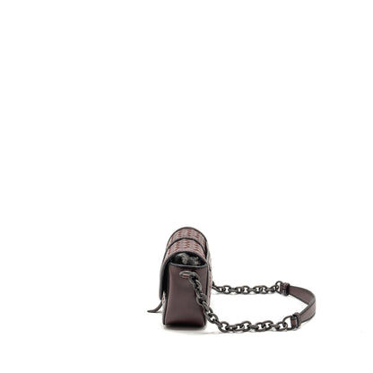 Bottega Veneta Mini Intrecciato Flap Purse Leather Dark Brown with Black Hardware