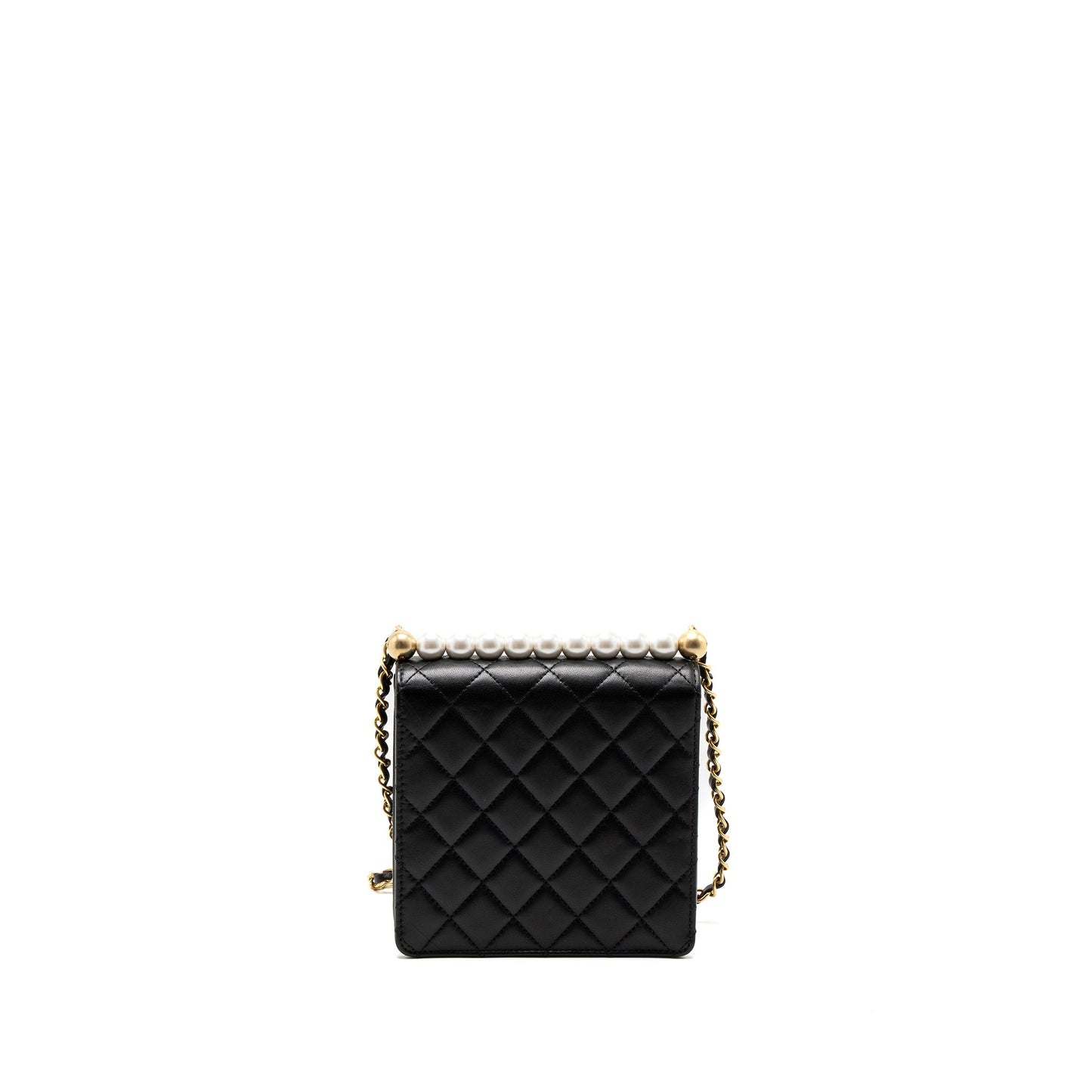 Chanel Square Pearl Flap Bag Lambskin Black Brushed GHW