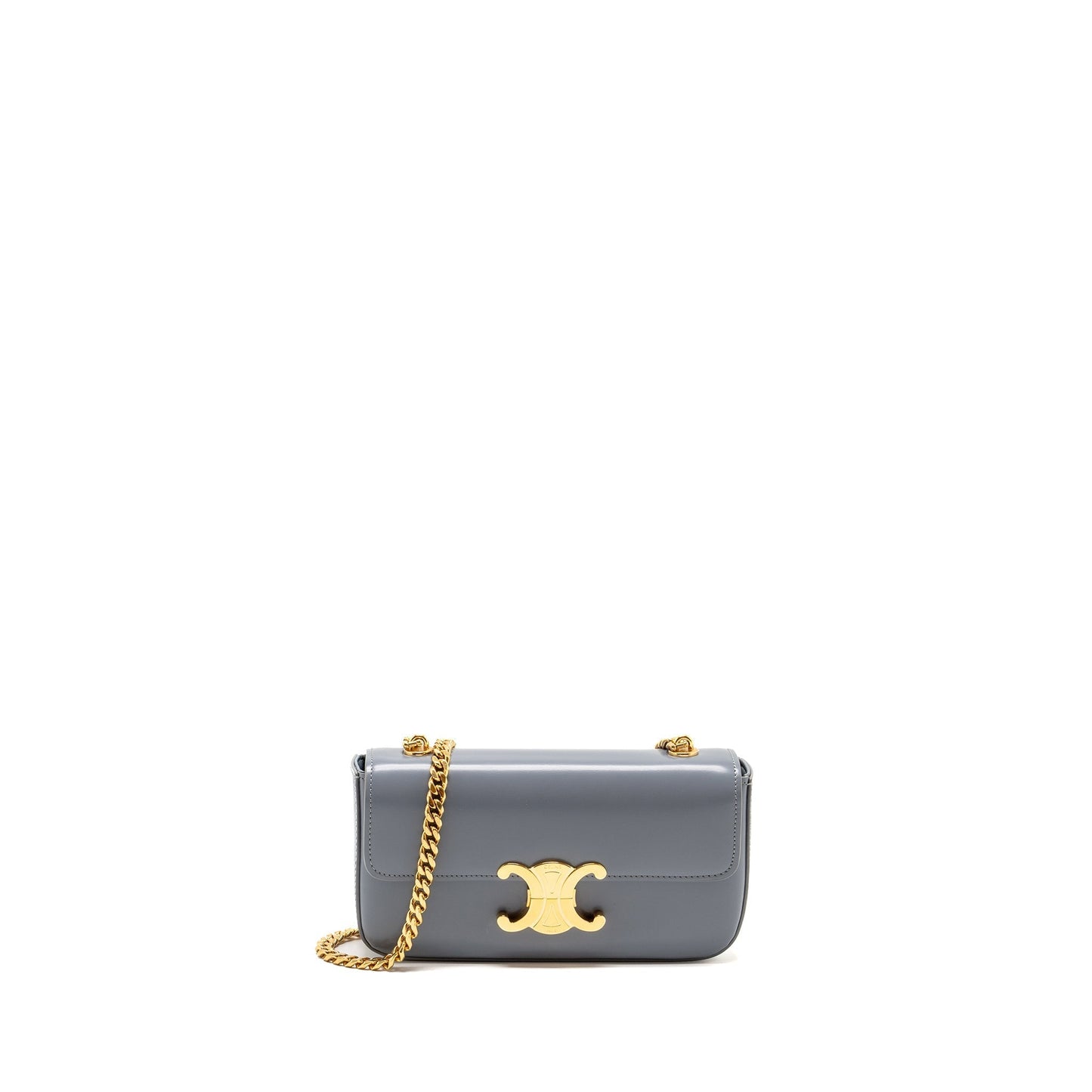 Luxury CELINE Chain Shoulder Bag Claude Shiny Calfskin Blue Grey GHW