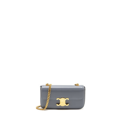 Luxury CELINE Chain Shoulder Bag Claude Shiny Calfskin Blue Grey GHW