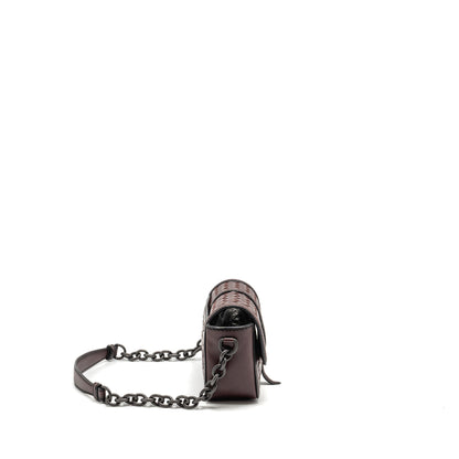 Bottega Veneta Mini Intrecciato Flap Purse Leather Dark Brown with Black Hardware