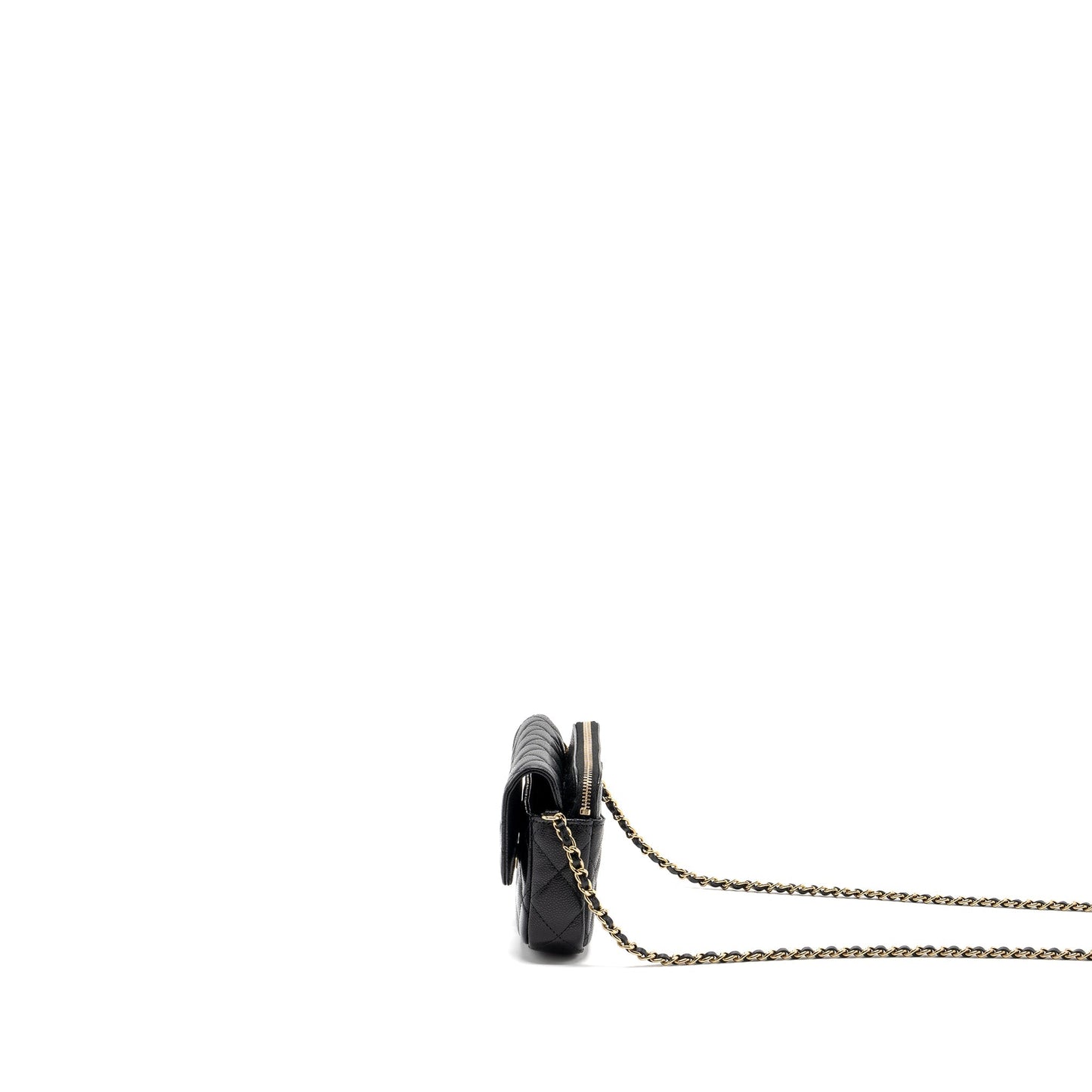 Chanel Double Pocket Wallet On Chain Caviar Black LGHW(Microchip)