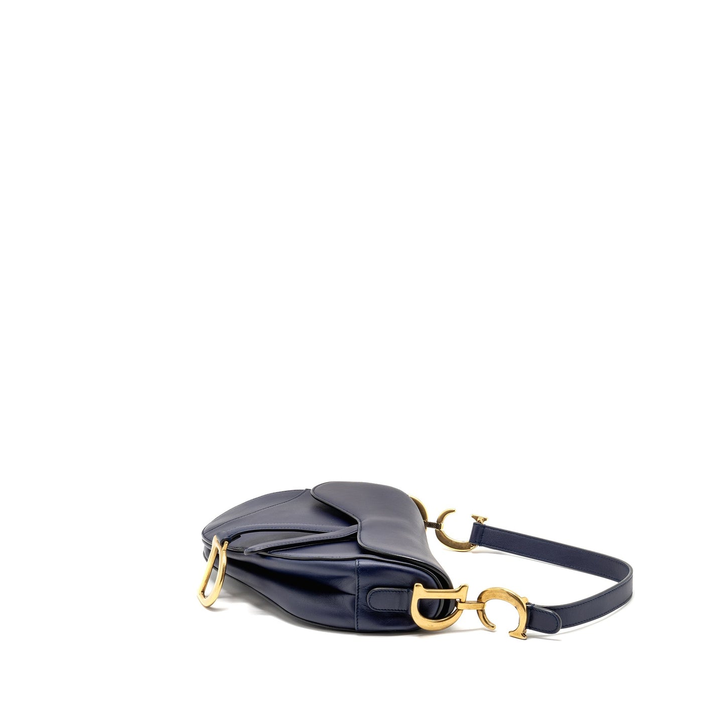 Dior Medium Saddle Purse Calfskin Navy with Black Oblique Strap