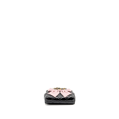 Chanel 24A bow knot clutch with chain patent crumpled lambskin / shiny lambskin black / pink GHW (microchip)