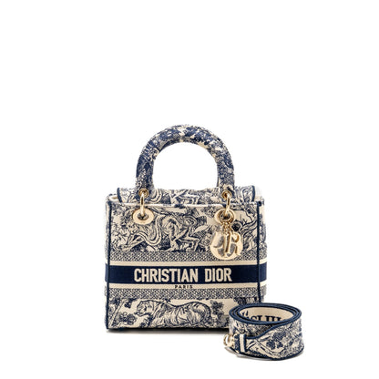 Dior Medium Lady D-Lite Purse Toile de Jouy Embroidery Blue