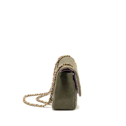 Chanel Coco Cuba Charms Jumbo Classic Double Flap Bag Canvas Green GHW