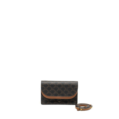 Luxury CELINE Wallet on Strap Triomphe Canvas/Smooth Lambskin Tan
