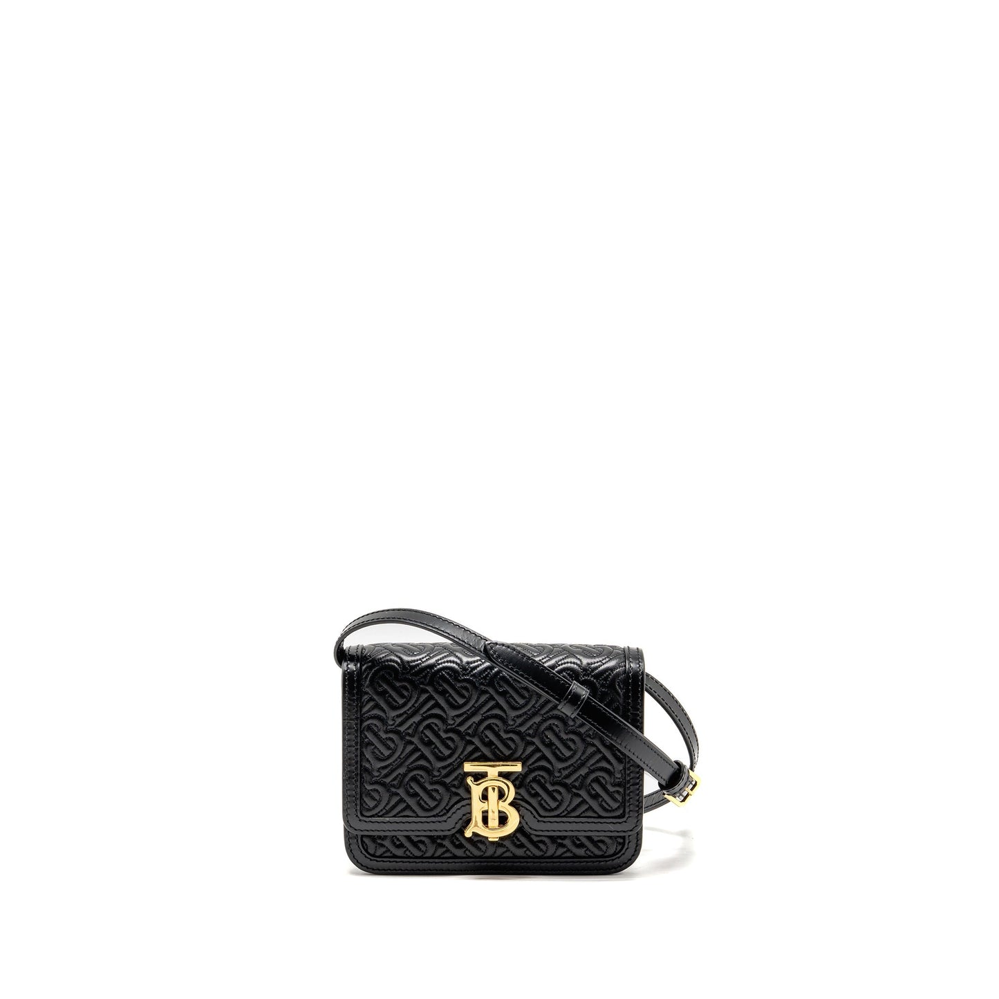 Burberry Mini Monogram Embossed Mini Purse Lambskin Black