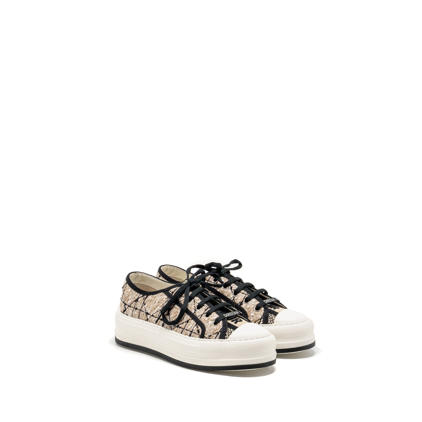 Dior Size 37.5 WalkânâDior Platform Sneaker Tweed/Leather Beige/Black