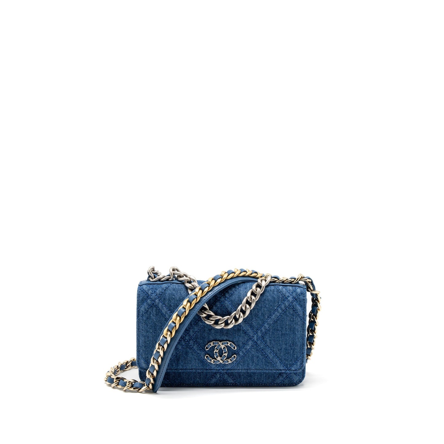 Chanel 19 Wallet On Chain Denim Blue Multicolor Hardware (Microchip)