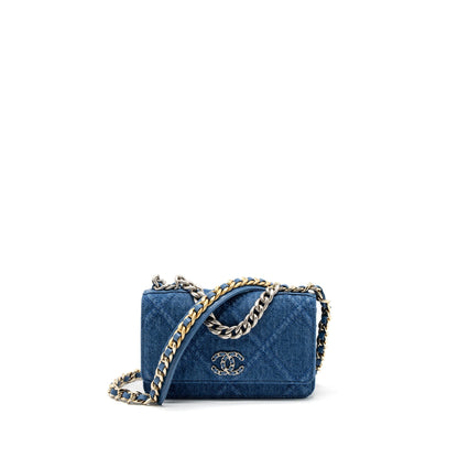 Chanel 19 Wallet On Chain Denim Blue Multicolor Hardware (Microchip)