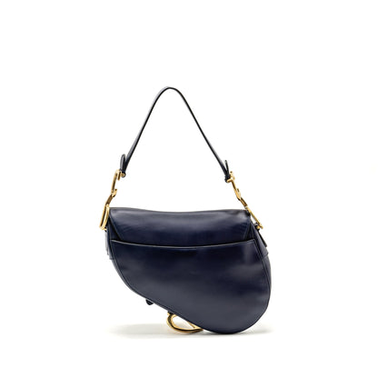 Dior Medium Saddle Purse Calfskin Navy with Black Oblique Strap