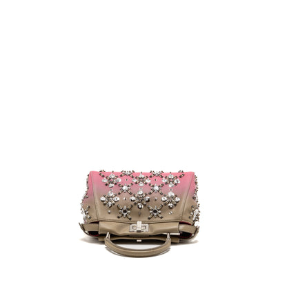 Fendi Mini Peekaboo Purse Crystal Embellished Ombre Leather Taupe/Pink