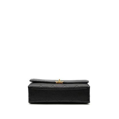 Chanel Flap Bag With Detail Chain Grained Calfskin Black Brushed GHW (Microchip)