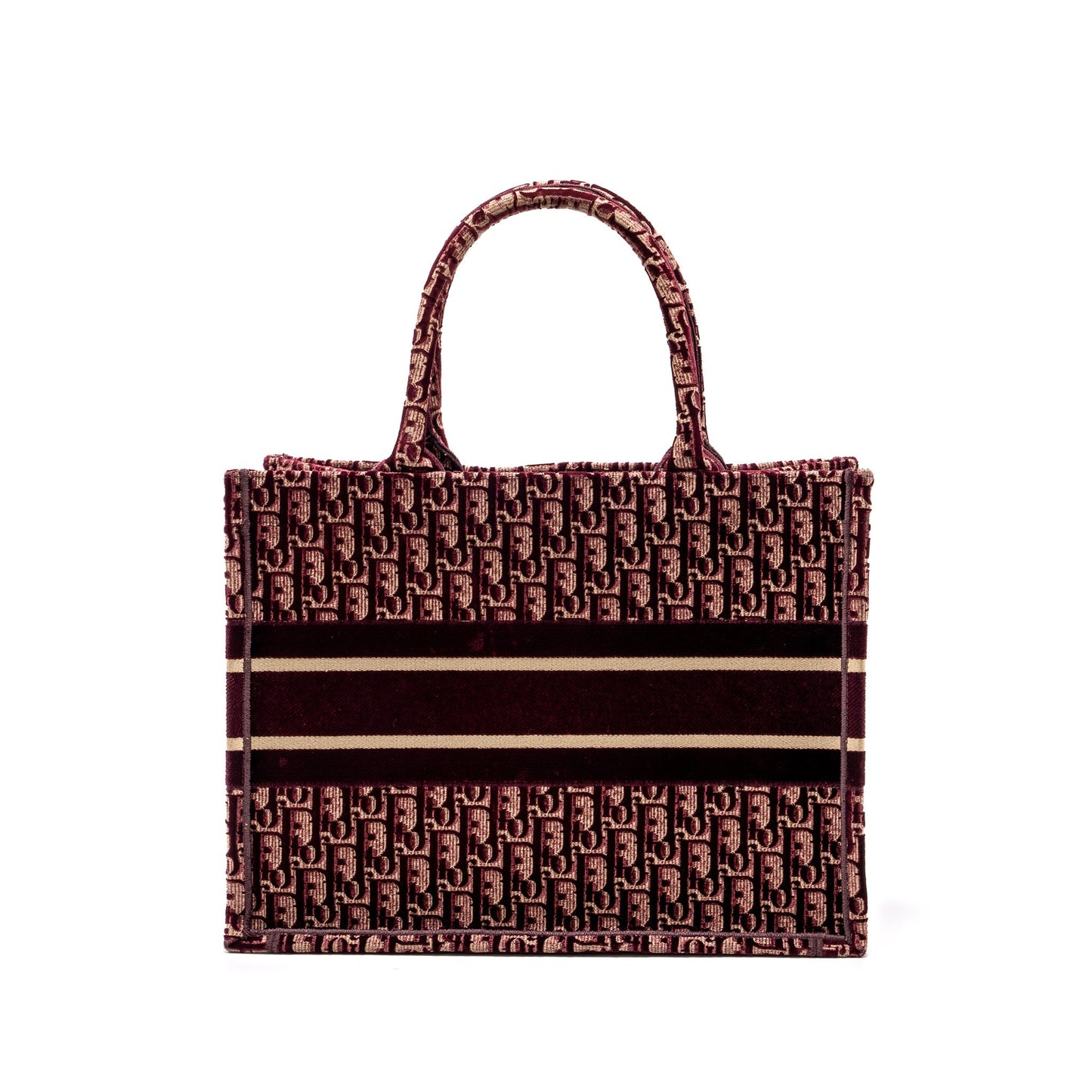 Dior Medium Book Tote Oblique Embroidery Velvet/ Canvas Dark Red