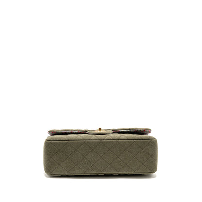 Chanel Coco Cuba Charms Jumbo Classic Double Flap Bag Canvas Green GHW