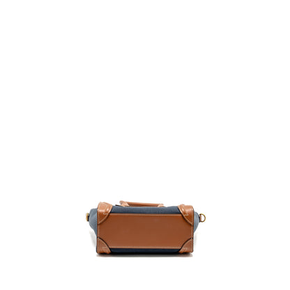 Celine Nano Luggage Purse Calfskin/Denim Tan/Navy