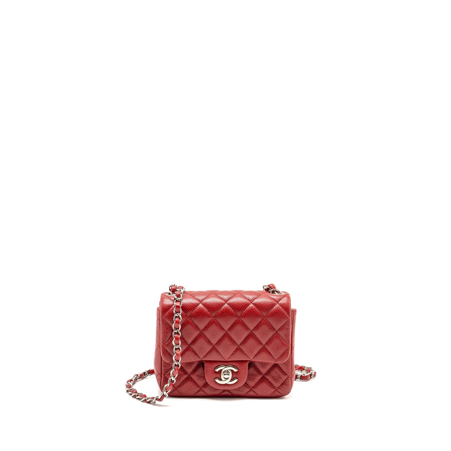 Chanel Mini Square Flap bag Caviar Red SHW