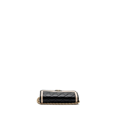 Chanel 23B Flap Phone Holder Lambskin Black/ White LGHW (microchip)